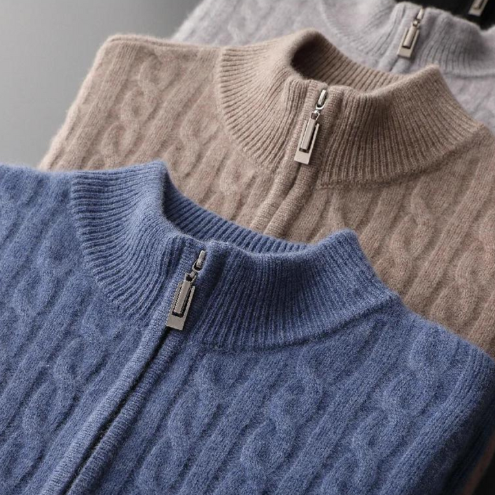 Samuel™ | 100% Cashmere Woven Half Zip Cardigan