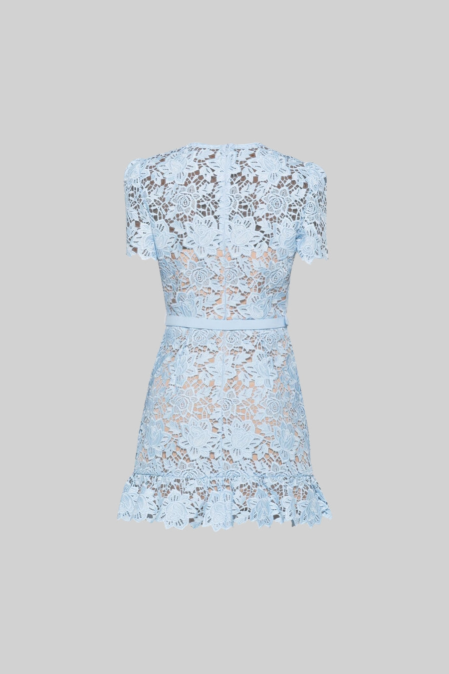 Lydia™ | Short Sleeve Blue Dress with Delicate Floral Embroidery