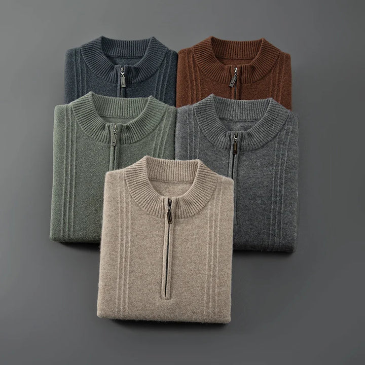 John™ | 100% Cashmere Ribbed Half Zip Cardigan