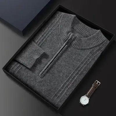 John™ | 100% Cashmere Ribbed Half Zip Cardigan