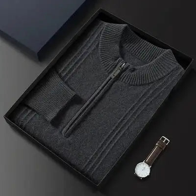 John™ | 100% Cashmere Ribbed Half Zip Cardigan