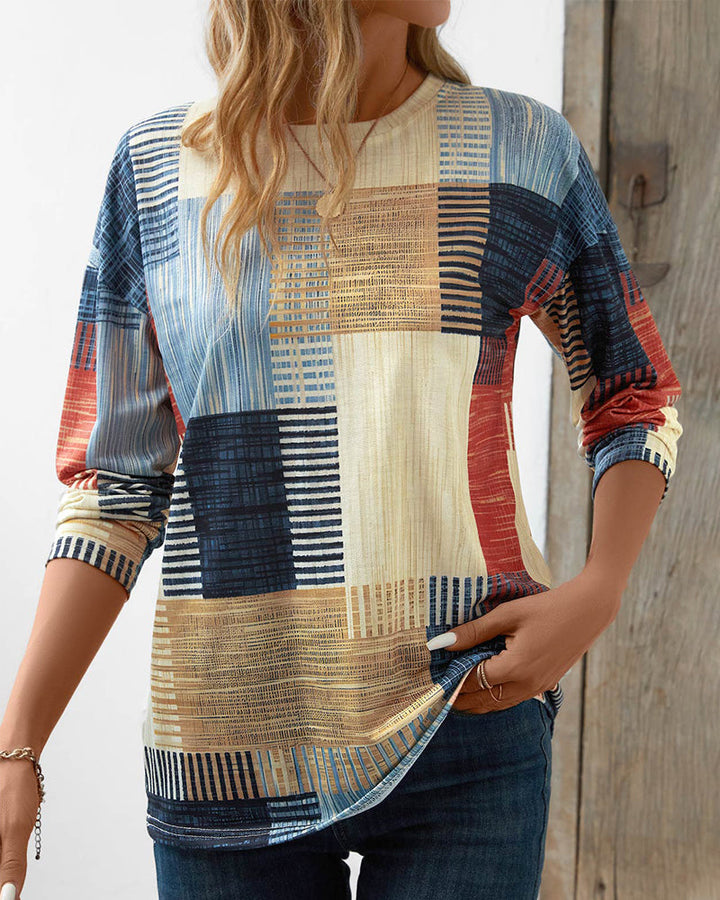 Aurora™ | Stylish long-sleeved patchwork T-shirt