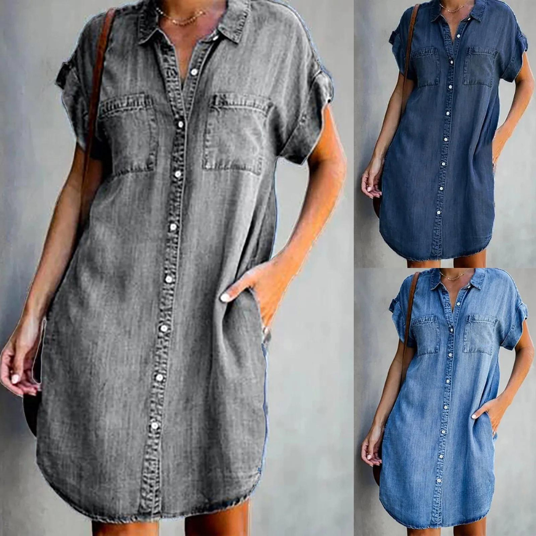 Lizalyn™ | Turn Down Collar Denim Dress