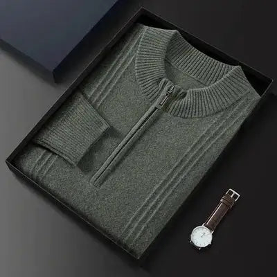 John™ | 100% Cashmere Ribbed Half Zip Cardigan