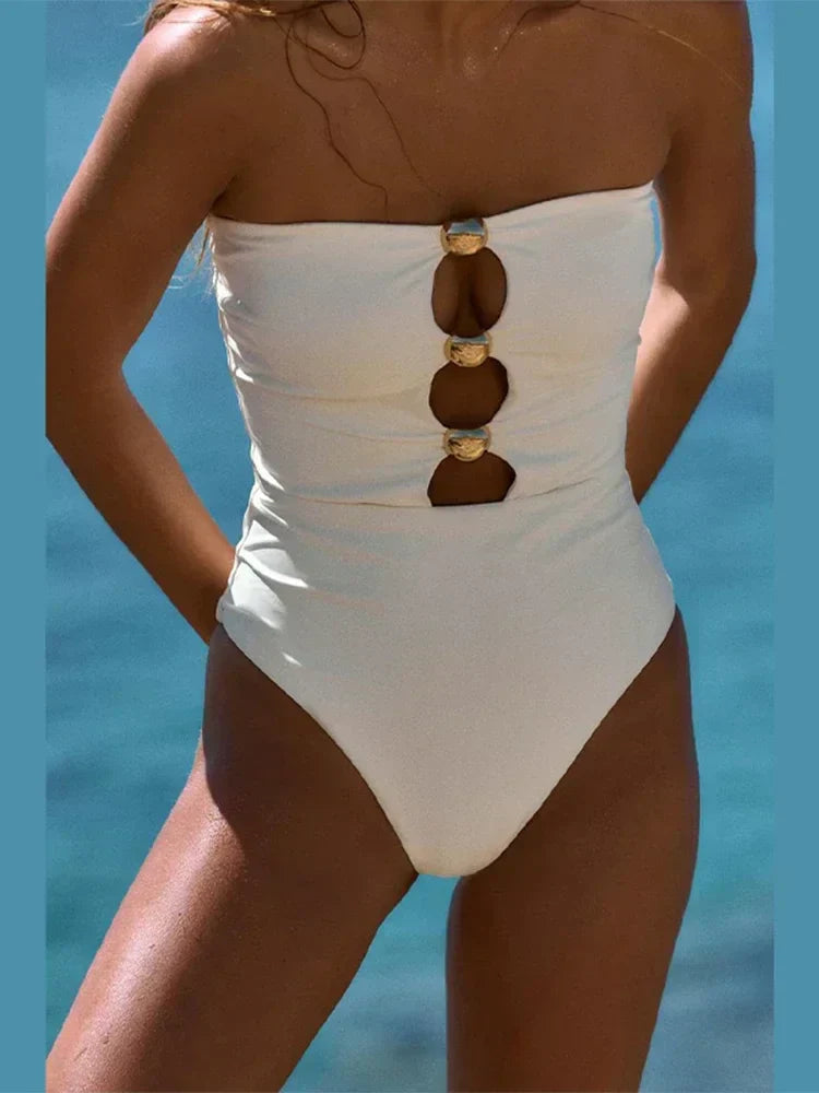 Emely™ | Women's Strapless One-Piece Swimsuit with Gold Accents