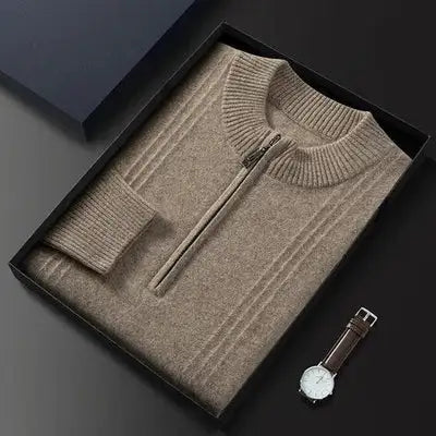 John™ | 100% Cashmere Ribbed Half Zip Cardigan