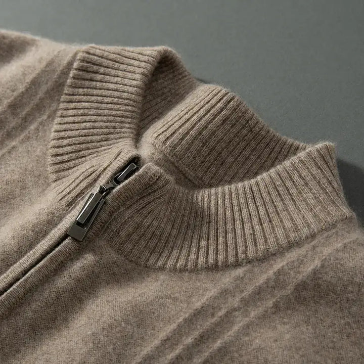 John™ | 100% Cashmere Ribbed Half Zip Cardigan