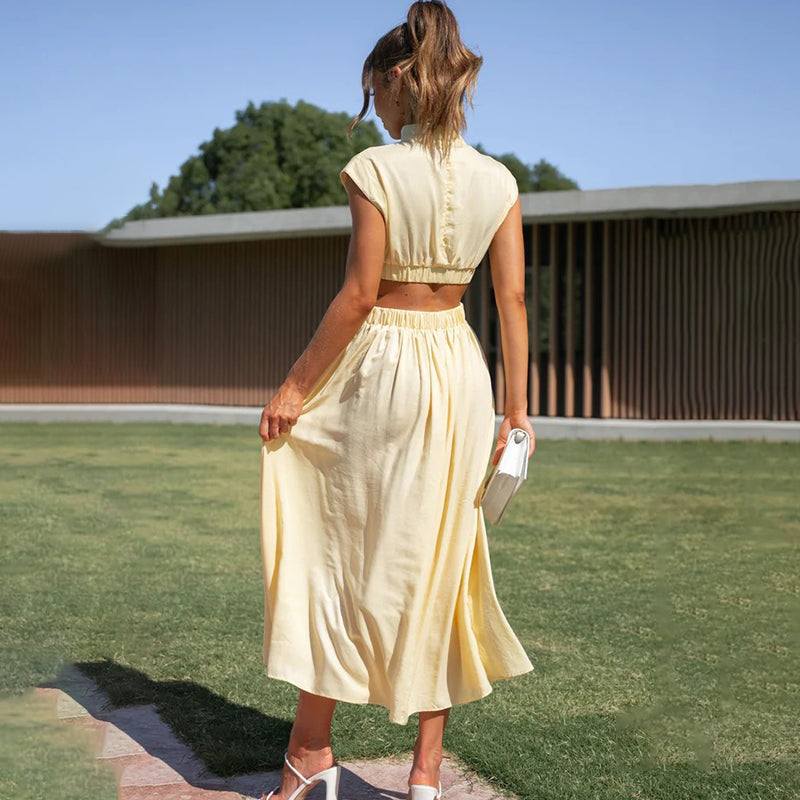 Amery™ | Timeless High-Neck Pleated Dress for Chic Appeal