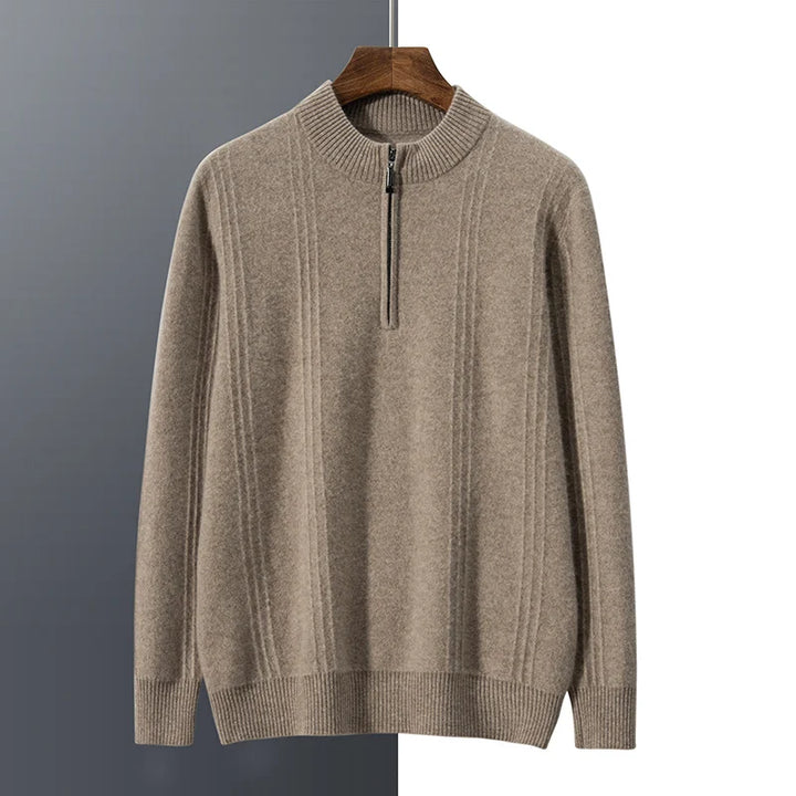 John™ | 100% Cashmere Ribbed Half Zip Cardigan