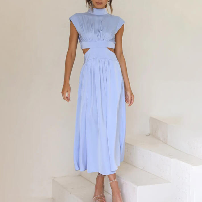 Amery™ | Timeless High-Neck Pleated Dress for Chic Appeal