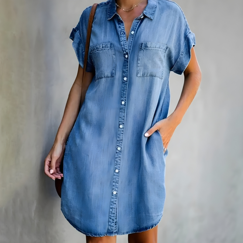 Lizalyn™ | Turn Down Collar Denim Dress