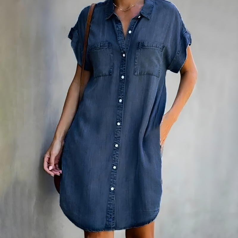 Lizalyn™ | Turn Down Collar Denim Dress