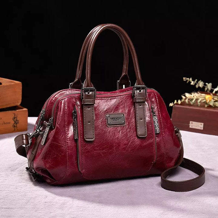 Lemery™ | Crimson Elegance Leather Satchel